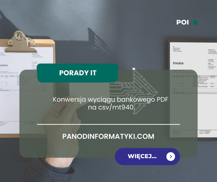 Konwersja wyciągu bankowego PDF na csv/mt940 i import do programu księgowego